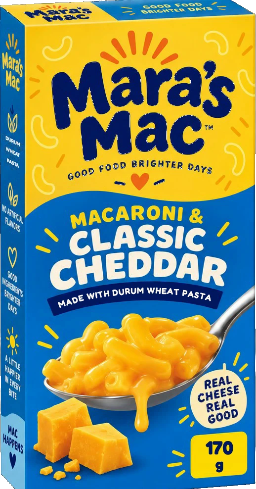 Mara’s Mac Macaroni & Classic Cheddar box